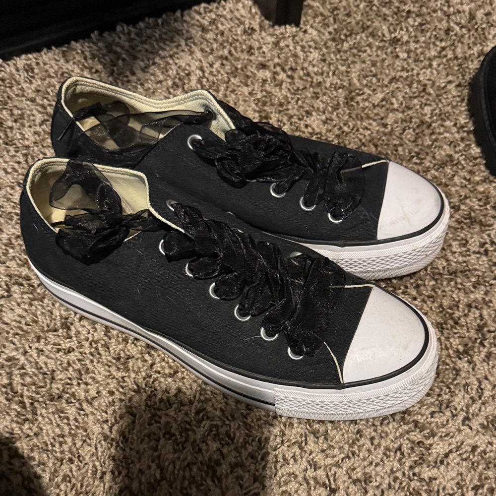 Black Canvas Sneakers with White Toe Cap
